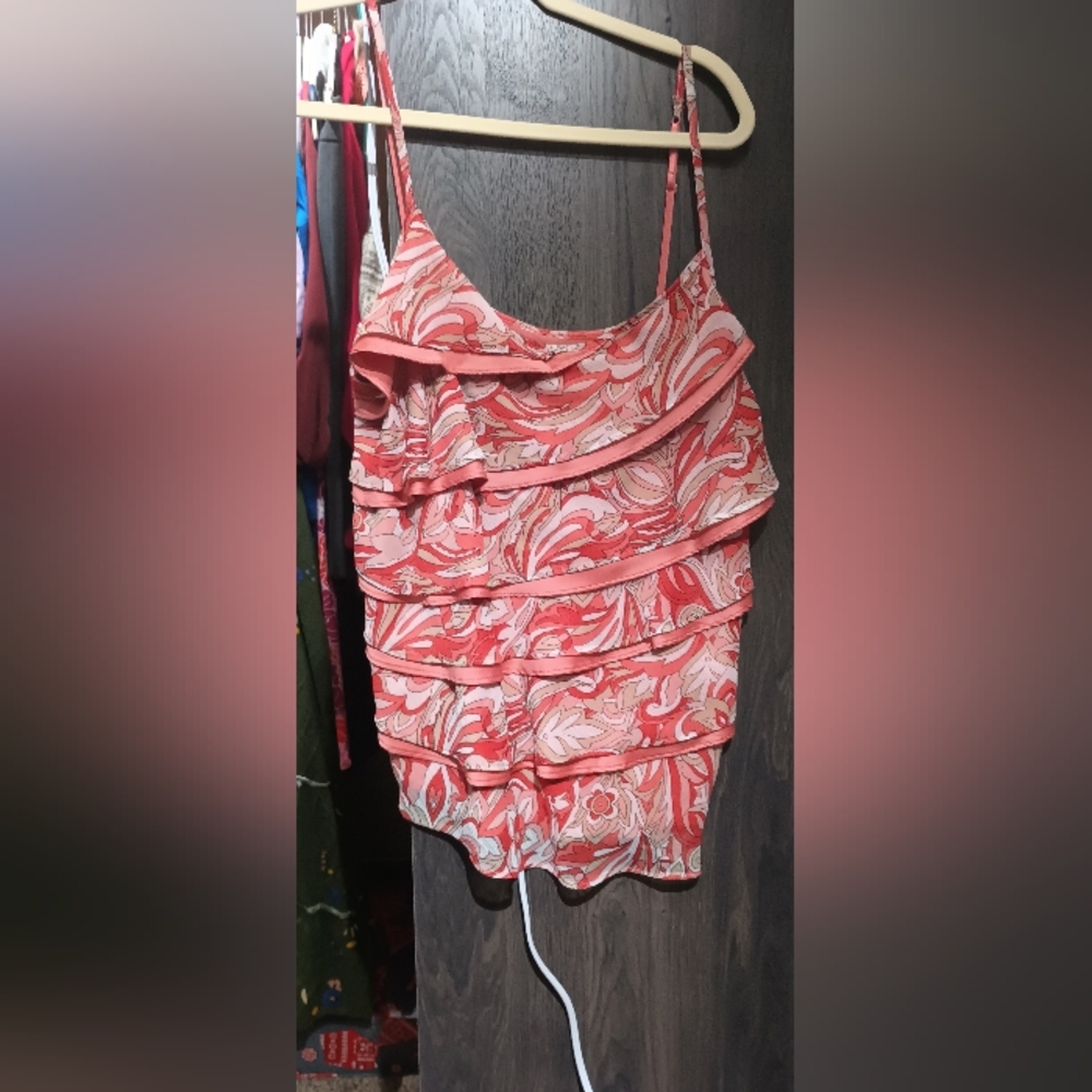 Coral floral tiered camisole